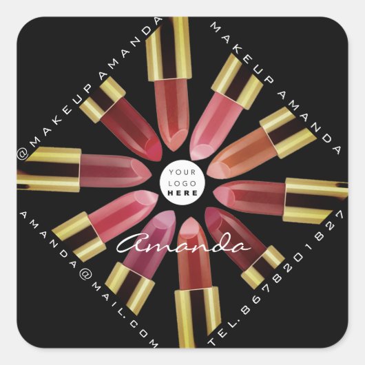 化粧品メイクアップバラ金ゴールド口紅ブラック スクエアシール (正面)