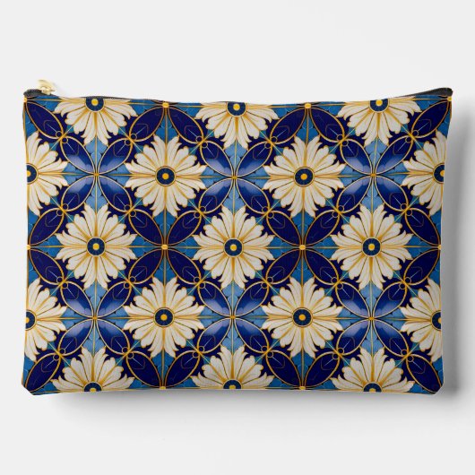 化粧品保管アールデコフローラモチーフ金ゴールドブルー アクセサリーポーチ (正面)