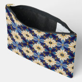 化粧品保管アールデコフローラモチーフ金ゴールドブルー アクセサリーポーチ (見開き)