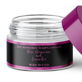 化粧品瓶ラベル – 黒と明るい赤紫色箔 ラップアラウンドラベル