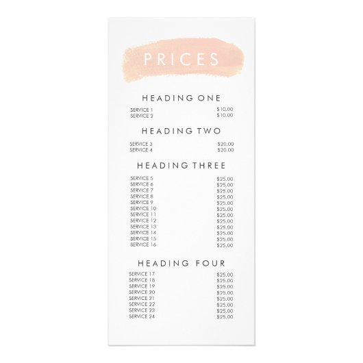 化粧品美容師メニュー価格表 ラックカード (正面)