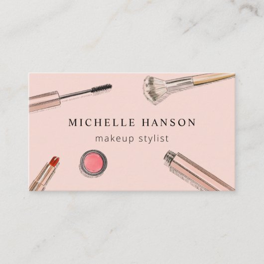 化粧図解入りの、写真付きの品化粧スタイリスト赤面 名刺 (正面)