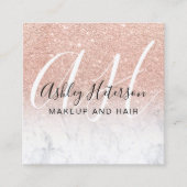 化粧大理石バラ金ゴールドグリッタースクリプトモノグラム スクエア名刺 (正面)
