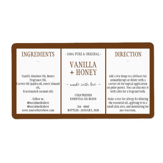 化粧用バニラハチミツ成分ブラウン ラベル (正面)
