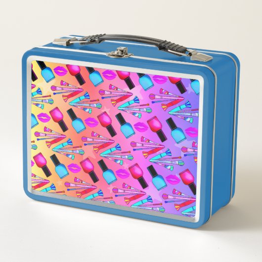 化粧用ブラシ口紅メイクかわいらしアップ メタルランチボックス (正面)