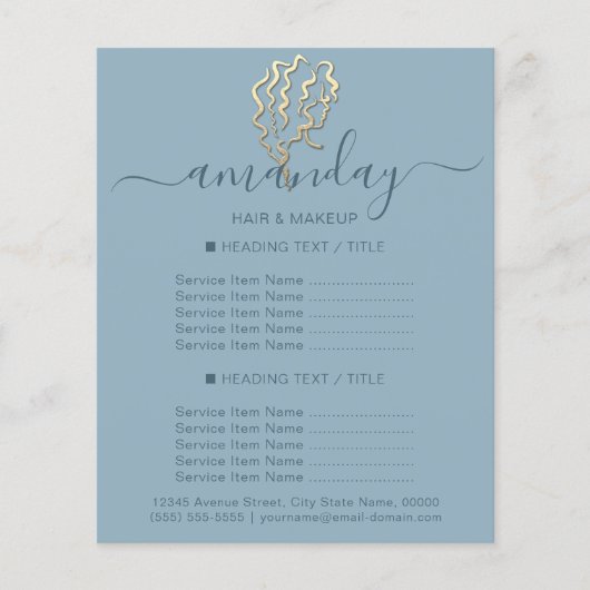 化粧美しいサロン美容師ロゴ金ゴールドブルー チラシ (正面)