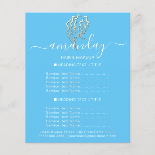 化粧美しいサロン美容師ロゴ金ゴールドブルー チラシ (正面)