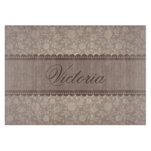 化粧茶花柄カスタム文字 カッティングボード (正面)