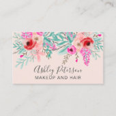 化粧赤面シックミントピンクフローラ水彩 名刺 (正面)