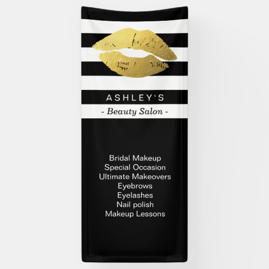 化粧金ゴールドリップス美しいサロンストライプの白黒 横断幕 (縦)