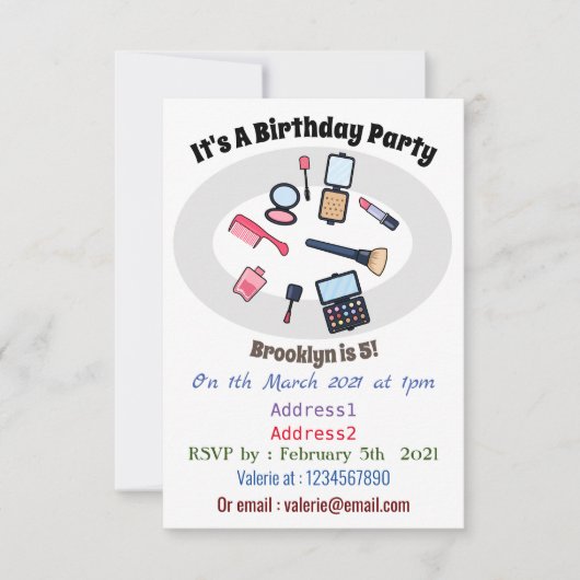 化粧 / メイク カートゥーン イラスト 招待状 (正面)