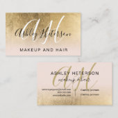 化粧·モノグラムの金ゴールド·フォイル·ピンク·スクリプト 名刺 (正面/裏面)