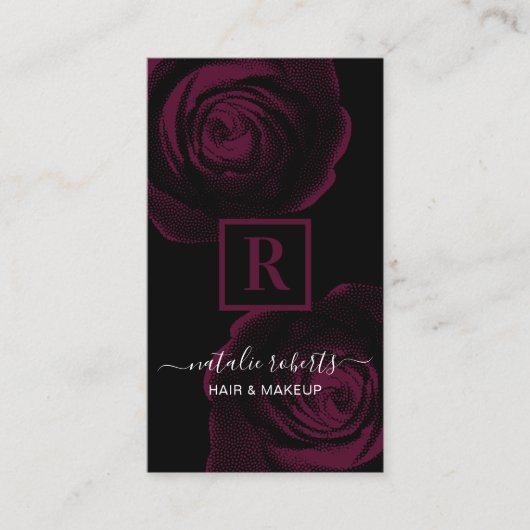 化粧&美容師ブルガンディレッドフローラサロン 名刺 (正面)