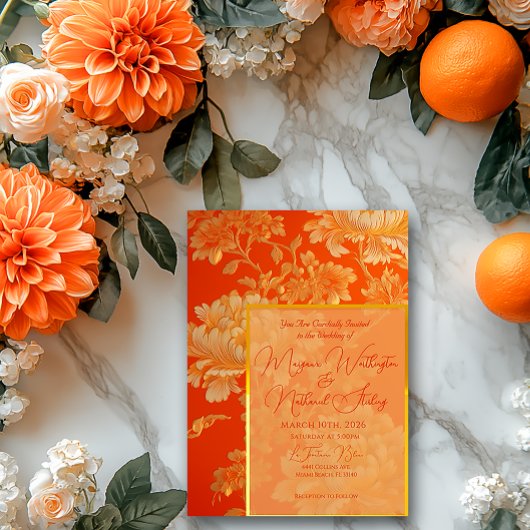 化膿性オレンジと金ゴールドマンダリン結婚フローラ 招待状