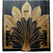 化膿性トレンディー1920のアールデコブラックと金ゴールド シャワーカーテン (正面)