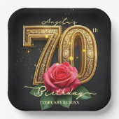 化膿性バラ華美フィリグリー金ゴールド70誕生日 ペーパープレート (正面)