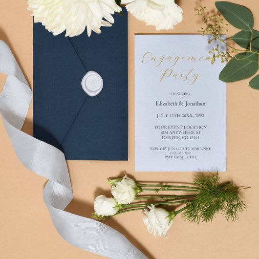 化膿性ブルー婚約パーティ 箔招待状