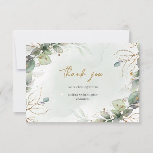 化膿性ユーカリの緑と金ゴールド感謝していユー サンキューカード (正面)