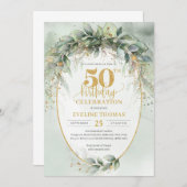 化膿性緑のユーカリプトゥスボホ50歳の誕生日 招待状 (正面/裏面)