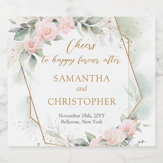 化膿性赤面バラユーカリおよび金ゴールド結婚ズ ビールラベル (シングルラベル)