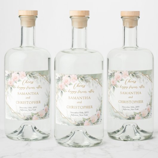 化膿性赤面バラユーカリおよび金ゴールド結婚ズ リキュールボトルラベル (ボトル)