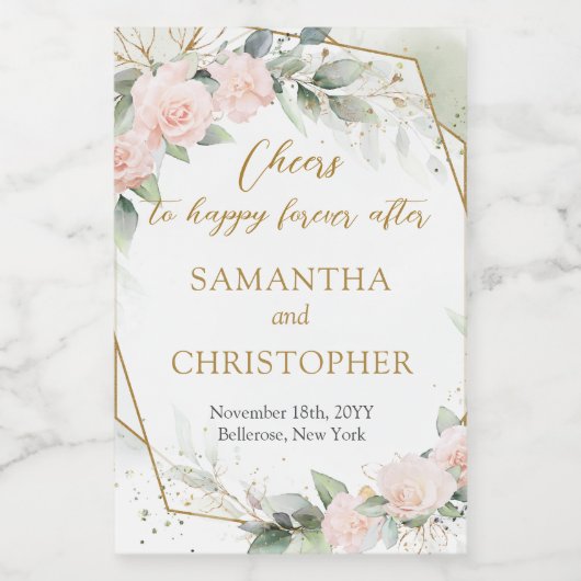 化膿性赤面バラユーカリおよび金ゴールド結婚ズ ワインラベル (シングルラベル)