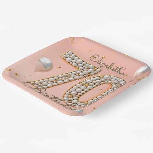 化膿性赤面ピンク金ゴールドパールモザイク70誕生日 ペーパープレート (傾斜あり)