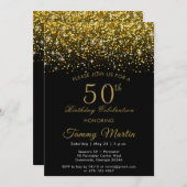 化膿性金ゴールド紙吹雪50番目の誕生日招待状 招待状 (正面/裏面)