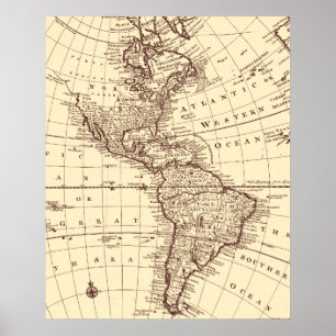 北および南アメリカのヴィンテージの地図 ポスター