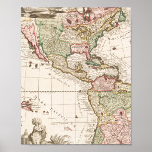 北と南アメリカの地図(1680年~1742年) ポスター