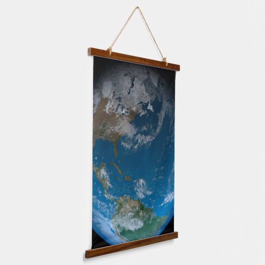 北と南アメリカをフィーチャーしたフルアース。 吊り下げ型タペストリー (傾斜あり)