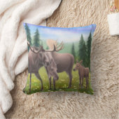 北のアメリカヘラジカ家族の枕 クッション (ブランケット)