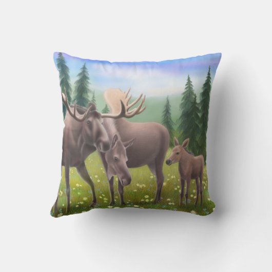 北のアメリカヘラジカ家族の枕 クッション (裏面)