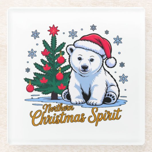 北のクリスマスの精神とカナダのクリスマス ガラスコースター (正面)