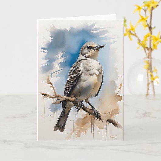 北のシノハムドリが木の枝で休む カード (黄色い花)