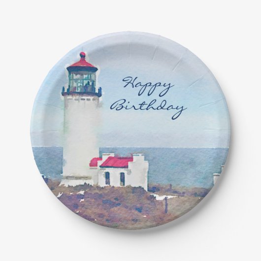 北のヘッド灯台IlwacoのWAの水彩画のプリント ペーパープレート (正面)