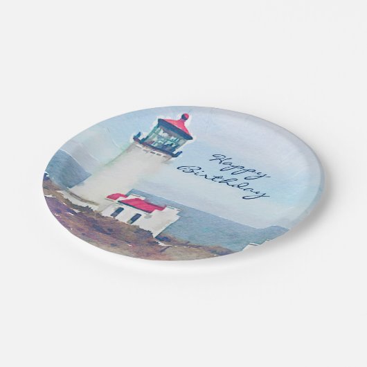 北のヘッド灯台IlwacoのWAの水彩画のプリント ペーパープレート (アングル)