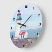 北のヘッド灯台IlwacoのWAの水彩画のプリント ラージ壁時計 (傾斜)