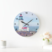 北のヘッド灯台IlwacoのWAの水彩画のプリント ラージ壁時計 (ホーム)