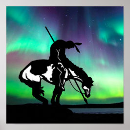 北のライトを使用したトレイルのシルエットの終点 ポスター