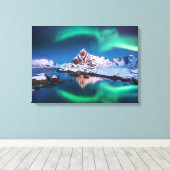 北の光と雪が山々を覆った キャンバスプリント (インサイチュ (ウッドフロア))