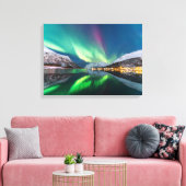 北の光と雪が山々を覆った キャンバスプリント (インサイチュ (リビング))