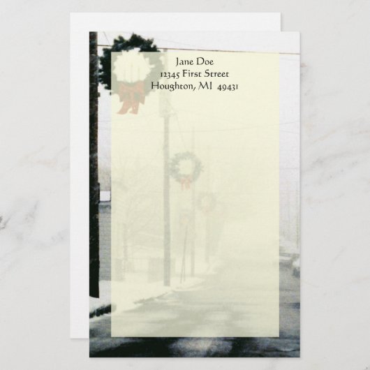 北の冬の通りのリースの雪の文房具の上 便箋 (正面/裏面)