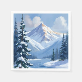 北の山々 | 冬の山々風景が描かれた スタンダードカクテルナプキン