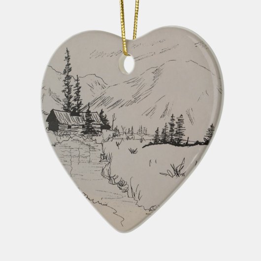 北の森の冬の小屋 セラミックオーナメント (左)