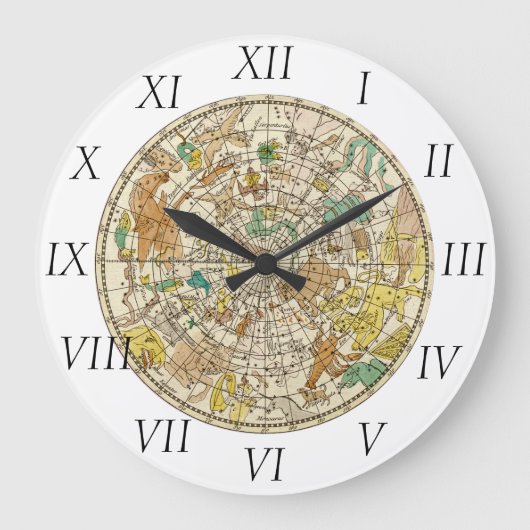 北の空の星図および星座の地図 ラージ壁時計 (正面)