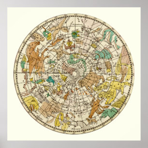 北の空の星図と星座の地図 ポスター