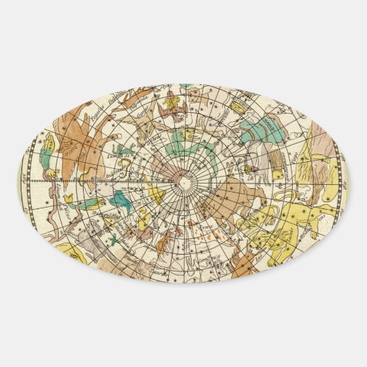 北の空の星図と星座の地図 楕円形シール (正面)