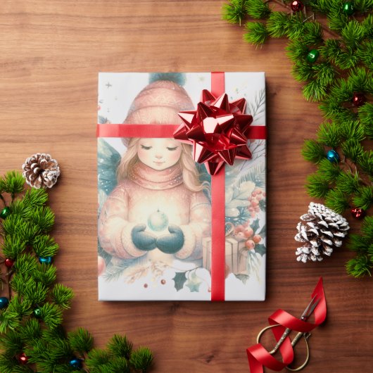 北の自然に佇む美しい冬の天使 ラッピングペーパー (クリスマスギフト)