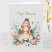 北の自然の中の美しい冬の天使 カード (黄色い花)